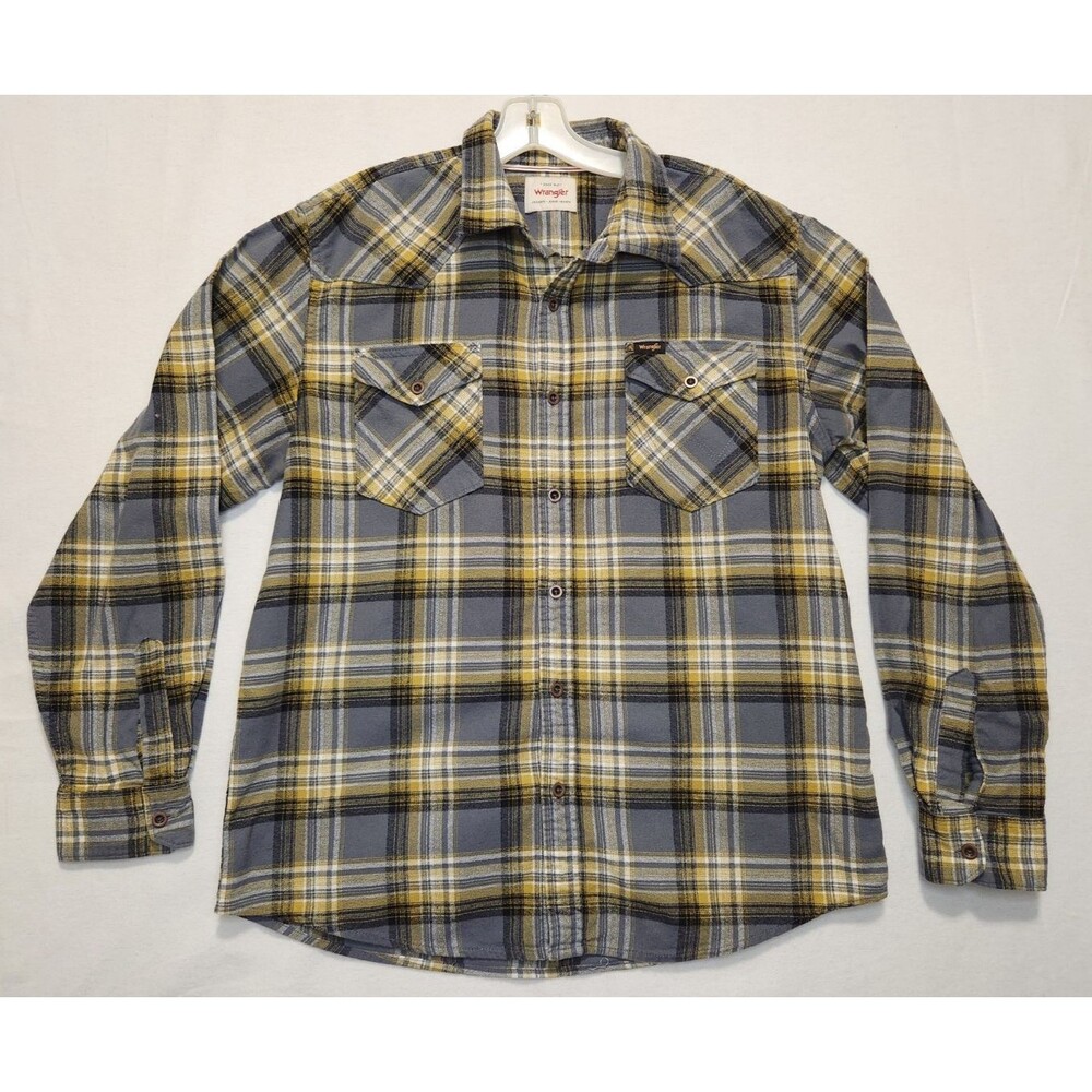 Wrangler Men's Large Plaid Shirt No Size Tag Classic Casual Metal Buttons